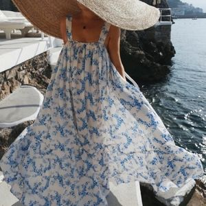 Summer Blue Floral Maxi Dress - Lightweight Flowy Sundress